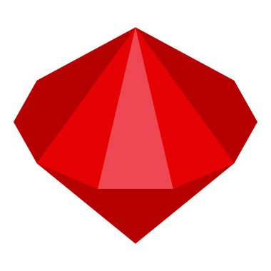 Kırmızı kristal değerli taş beyaz arka planda parlıyor.