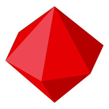 Kırmızı geometrik şekil dönüyor, dinamizm ve üç boyut hissi yaratıyor.