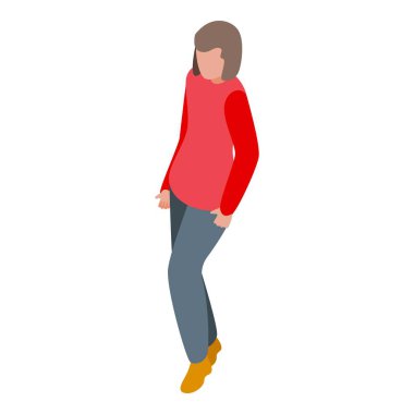 Cebinde el ele duran genç kadın, izometrik ikon çizimi