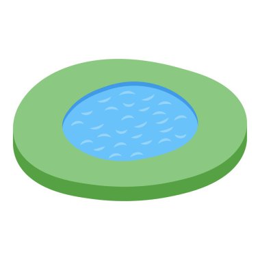 Yeşil çimlerle çevrili yuvarlak bir gölet tasviri, doğa, rahatlama ve açık hava alanları ile ilgili projeler için mükemmel.