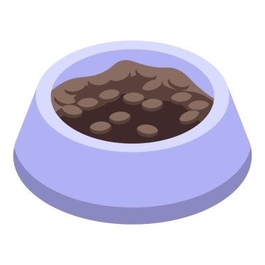 Tam köpek kasesi izometrik, aç köpek dişinin yemek yemesini bekliyor.