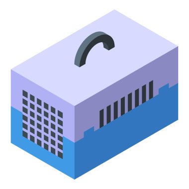 Kedileri ve köpekleri taşımak için mavi plastik hayvan taşıyıcısı, havalandırma pencereleri ve taşıması kolay bir kolu var.