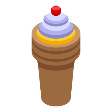 Üstünde kiraz olan leziz dondurma külahı beyaz arka planda duruyor.