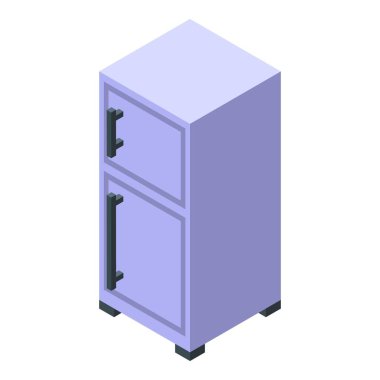 İzometrik görüntüde duran modern çift kapılı buzdolabı, mutfak aletleri kavramları için ideal