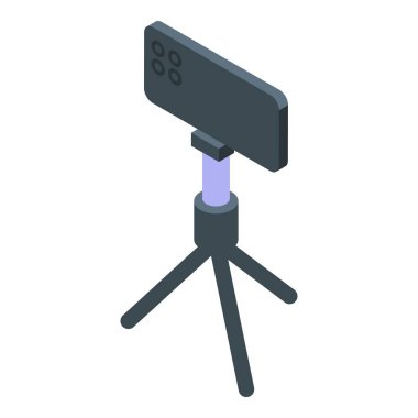 Smartphone on tripod stand bir video blogu kaydediyor, izometrik simge