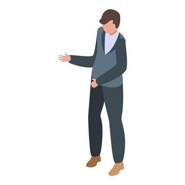 İşadamı eliyle bir gruba bilgi veriyormuş gibi el kol hareketi yapıyor.