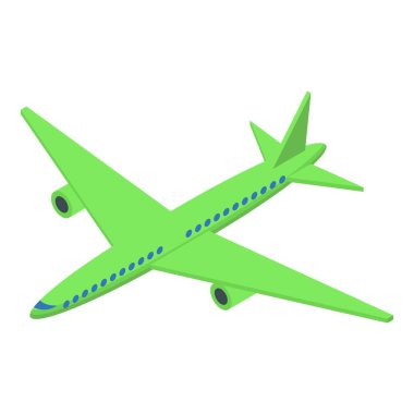 Gökyüzünde uçan yeşil uçak, hava taşımacılığının izometrik görüntüsü