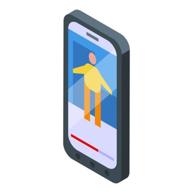 Çevrimiçi uygulama izometrik görünümü ile insan egzersizlerini gösteren akıllı telefon
