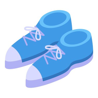 Beyaz bağcıklı bir çift mavi spor ayakkabı izometrik ikon, gündelik ayakkabı konsepti