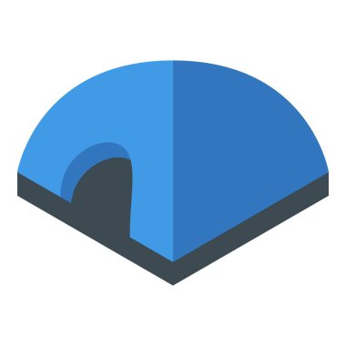 Yerde duran mavi kamp çadırı, yukarıdan izometrik manzara