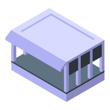 Çatısı izometrik simge olan otobüs durağı, toplu taşıma sembolü