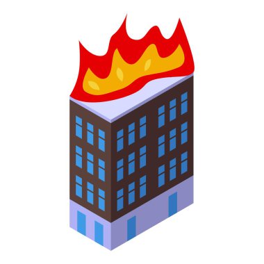 Çatıdan çıkan alevlerle dolu Isometric binası, acil bir yangın olduğunu gösteriyor.