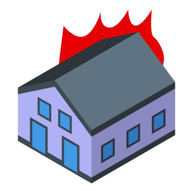 Büyük alev sigortası konsept ikonu ile Isometric ev yangını