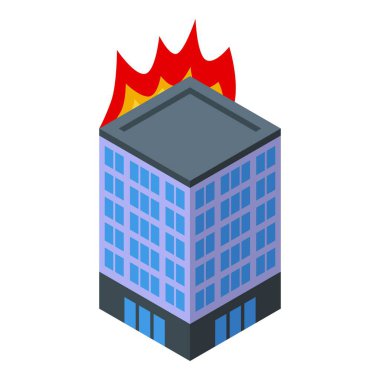 Çatıda ateş olan Isome binası, ofiste yangın kavramı.