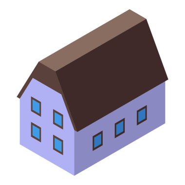 Kahverengi çatılı, tarımla ve tarımla ilgili kavramlar için uygun büyük bir çiftlik evinin Isometric çizimi