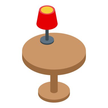 Tek bacaklı yuvarlak masa yüzeyinde kırmızı bir lambayla duruyor.