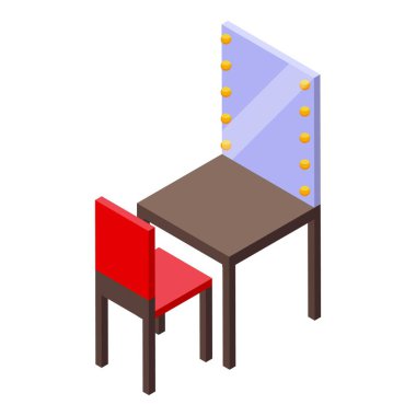 Isometric vanity table with illuminated mirror and red chair clipart