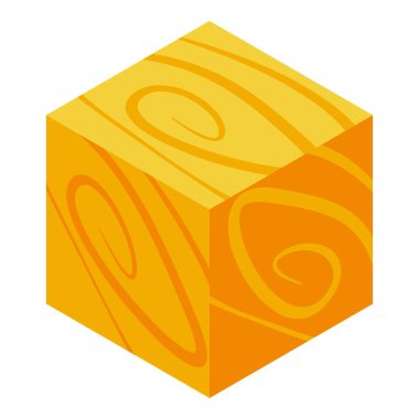 Tahta küp doğal ahşap deseni gösteriyor, izometrik ikon çizimi