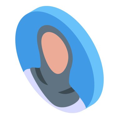 Mavi dairesel izometrik portre şeklinde tesettür giyen Müslüman kadın