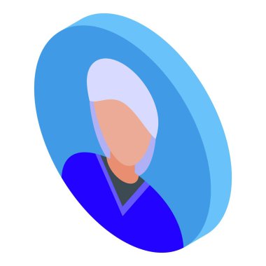 Gri saçlı, mavi gömlekli yetişkin bir kadının ikonu.