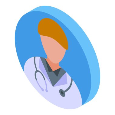 Bu izometrik ikonda steteskop takan erkek doktor gösteriliyor