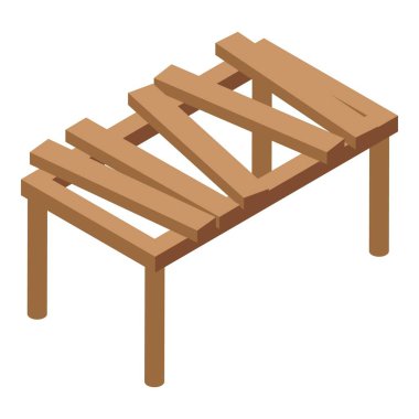 İzometrik bir manzarada kereste kirişleri olan ahşap bir pergola tasviri, mimari ve inşaat projeleri için mükemmel.