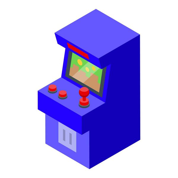 Blue arcade game machine displaying game over screen on a white background