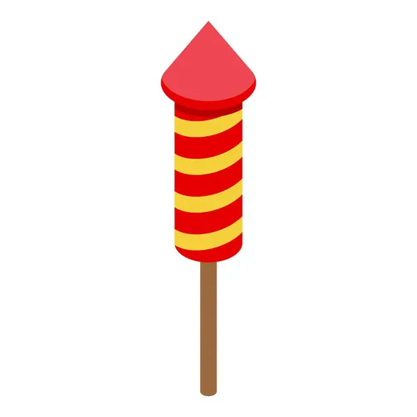 stock vector Simple firework rocket with red and yellow stripes standing on wooden stick