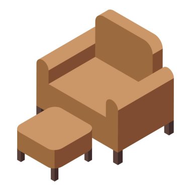 Tahta ayaklar üzerinde duran boş kahverengi koltuk beyaz arka planda resmedilir