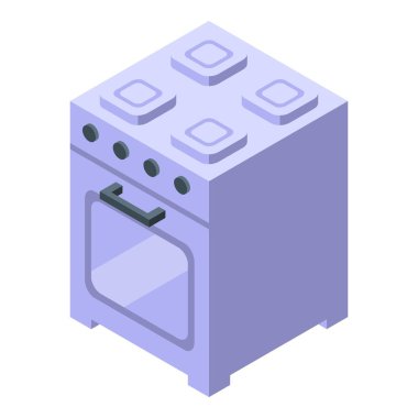 Dört ocağı ve fırını olan modern bir mutfak sobası tasviri, yemek pişirme ve mutfak aletlerini tasvir etmek için mükemmel.