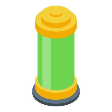 Yeşil pil sarı gösterge ışığı izometrik görüntüsüyle şarj ediliyor