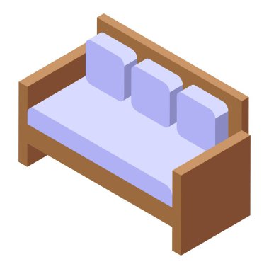 Oturma odası ya da yatak odası yastıklı basit ama rahat ahşap bir kanepe.