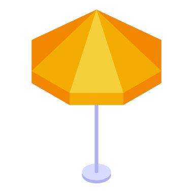 Güneşli bir günde gölgelik sağlayan sarı plaj şemsiyesi, izometrik simge