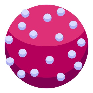 Küçük beyaz noktalı pembe bir kürenin tasviri, basit ve grafik bir desen oluşturuyor.
