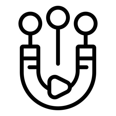 At nalı mıknatısı, manyetizma kavramını gösteren üç metal topu kendine çekiyor.