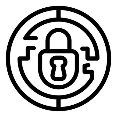 Asma kilit, veri koruması ve siber güvenliği simgeleyen bir labirentin ortasında oturuyor.