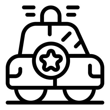 Işıkları yanıp sönen bir polis arabasının siyah beyaz çizgisi çizimi