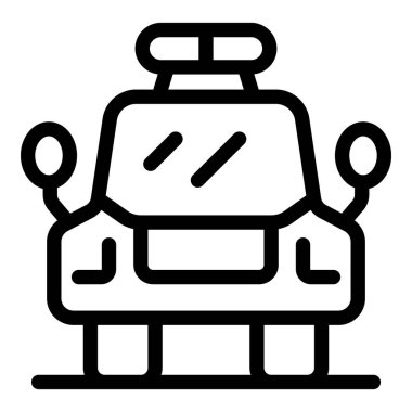 Sokağa park etmiş bir polis arabasının siyah beyaz simgesi. Modern ince çizgi tarzında dizayn edilmiş.