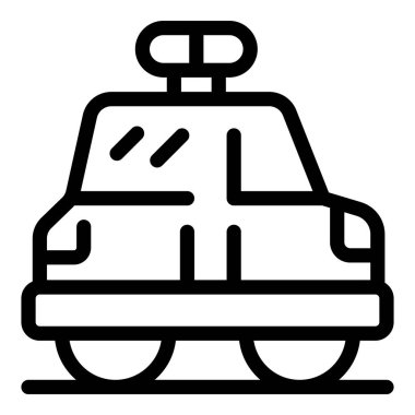 Siren ışıkları açık, kolluk kuvvetlerini temsil eden basit bir polis arabası çizgisi.