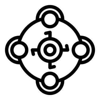 Bu soyut simge, dairesel tasarımı ve bağlı ögeleri ile veri akışını ve sistem entegrasyonunu temsil eder.