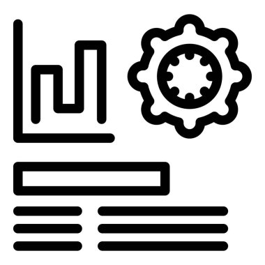 Çizelgeleri ve dişli çarkları olan bir iş analizinin siyah ana hatlı simgesi