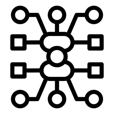 Farklı bölümleri birbirine bağlayan, verimli iş akışını ve takım çalışmasını sembolize eden bir yöneticinin satır resim simgesi