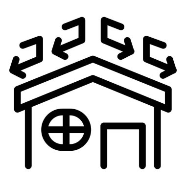 Okları olan bir evin çizgi çizimi sürekli hava akışını ve havalandırmayı gösteriyor.