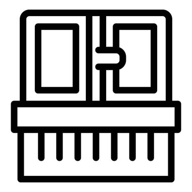 Kapalı kapılar ardında caddeyi gören Fransız balkonunun çizgi simgesi.