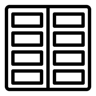 Bir sunucu rafının basit, kalın çizgi simgesi, veri merkezlerini ve ağ ekipmanlarını sembolize eder