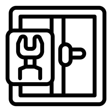 Onarım ve bakım hizmetlerini temsil eden anahtar işareti olan bir kapının çizgi simgesi