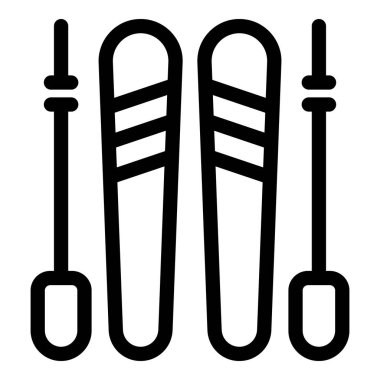 Bir çift kayak ve direğin basit çizgi tarzı simgesi, kış sporları ve aktivitelerini temsil etmek için mükemmel.