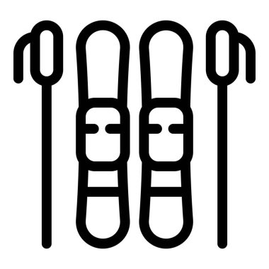 Bir çift kayak ve direğin basit siyah beyaz simgesi, kış sporları ve aktivitelerini temsil etmek için mükemmel.