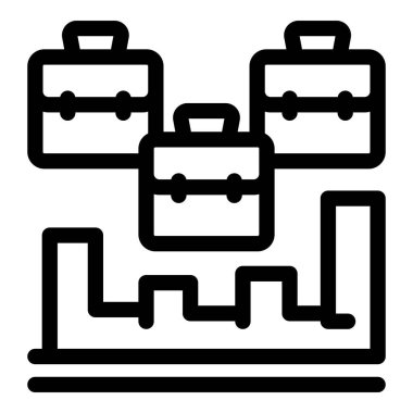 İş adamlarının finansal verileri analiz edişini gösteren basit bir çizelge üzerinde asılı duran evrak çantası simgesi