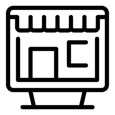 Bilgisayar ekranında gösterilen çevrimiçi bir mağaza binasının basit simgesi